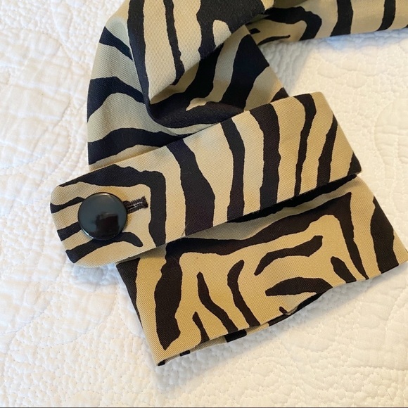 Dana Buchman Double Breasted Animal Print Tan Black Trench Coat - M - Picture 8 of 16